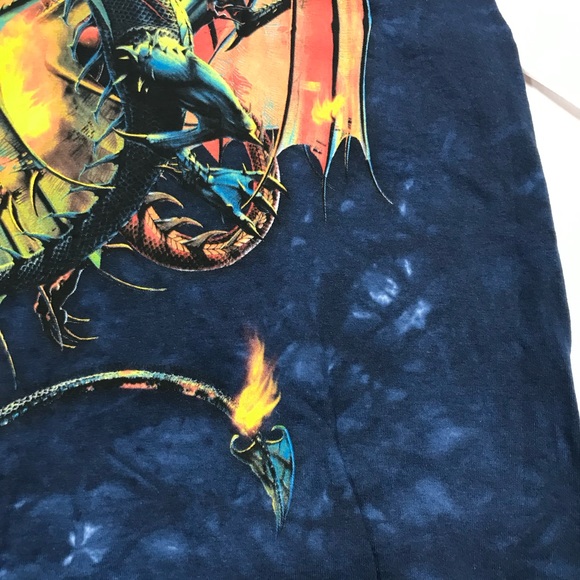 Vintage NEW The Mountain Dragon Fire Blue T-Shirt Old Leather Tag Size M - Picture 2 of 8